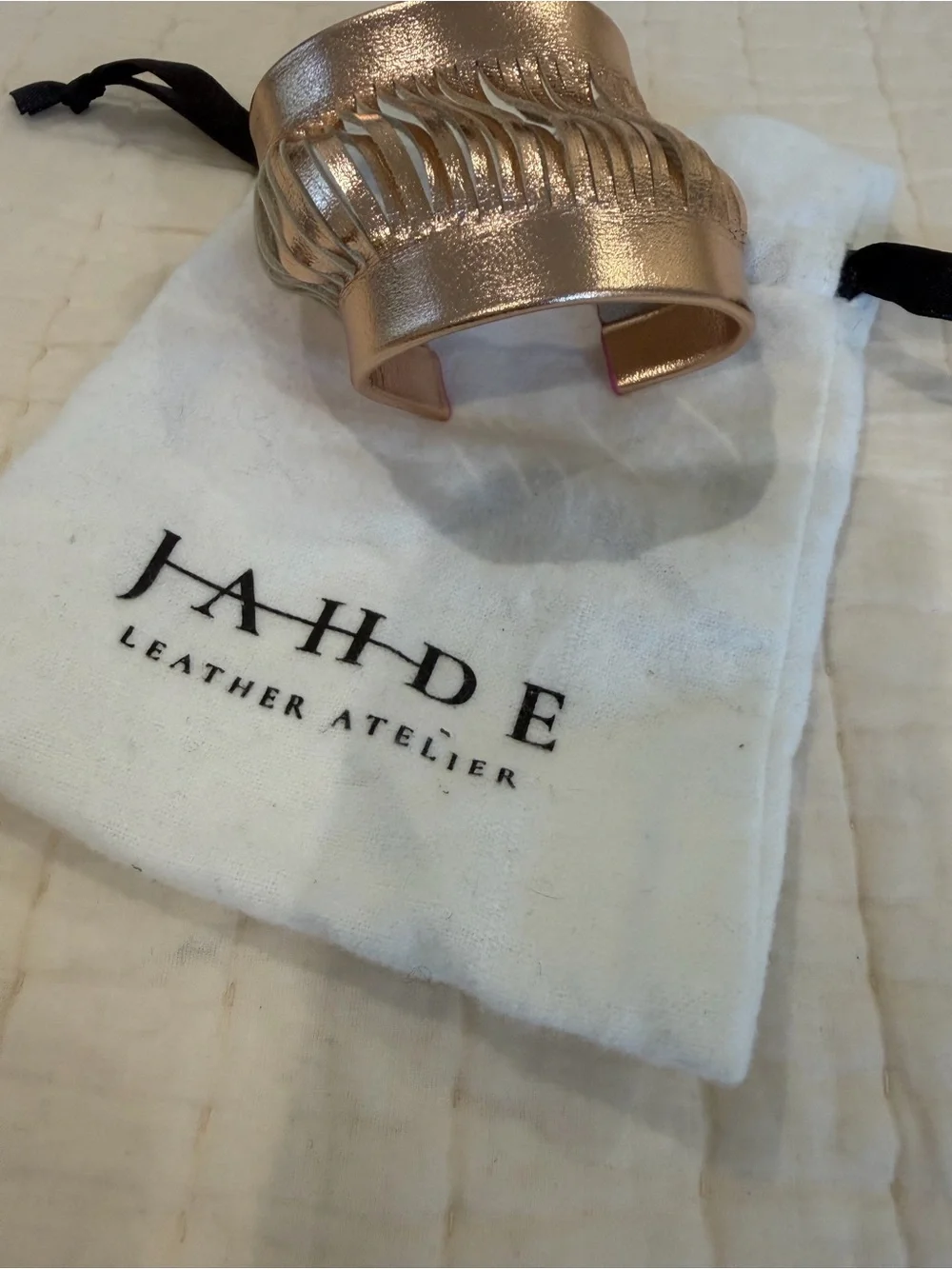 JAHDE Leather Atelier Rose Gold Fringe Cuff Bracelet. New!!